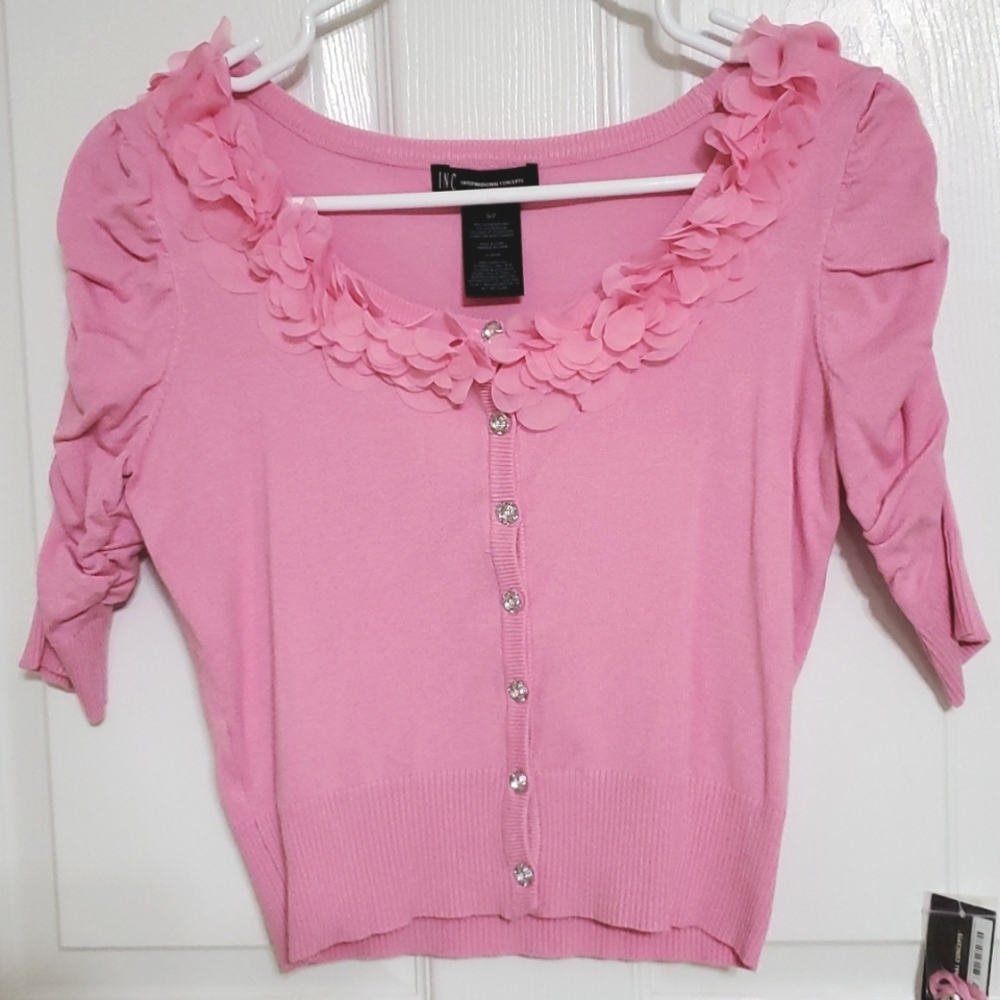 INC Pink Crop Cardigan